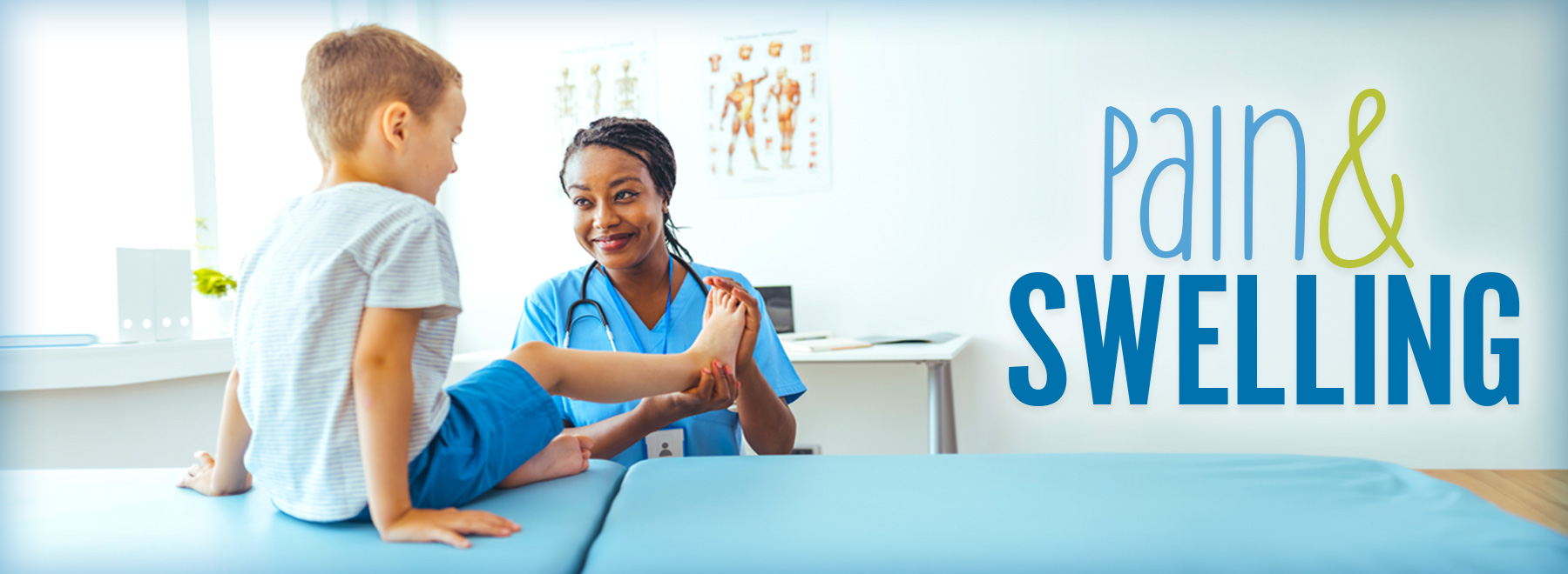 African American doctor examining a child's knee joint